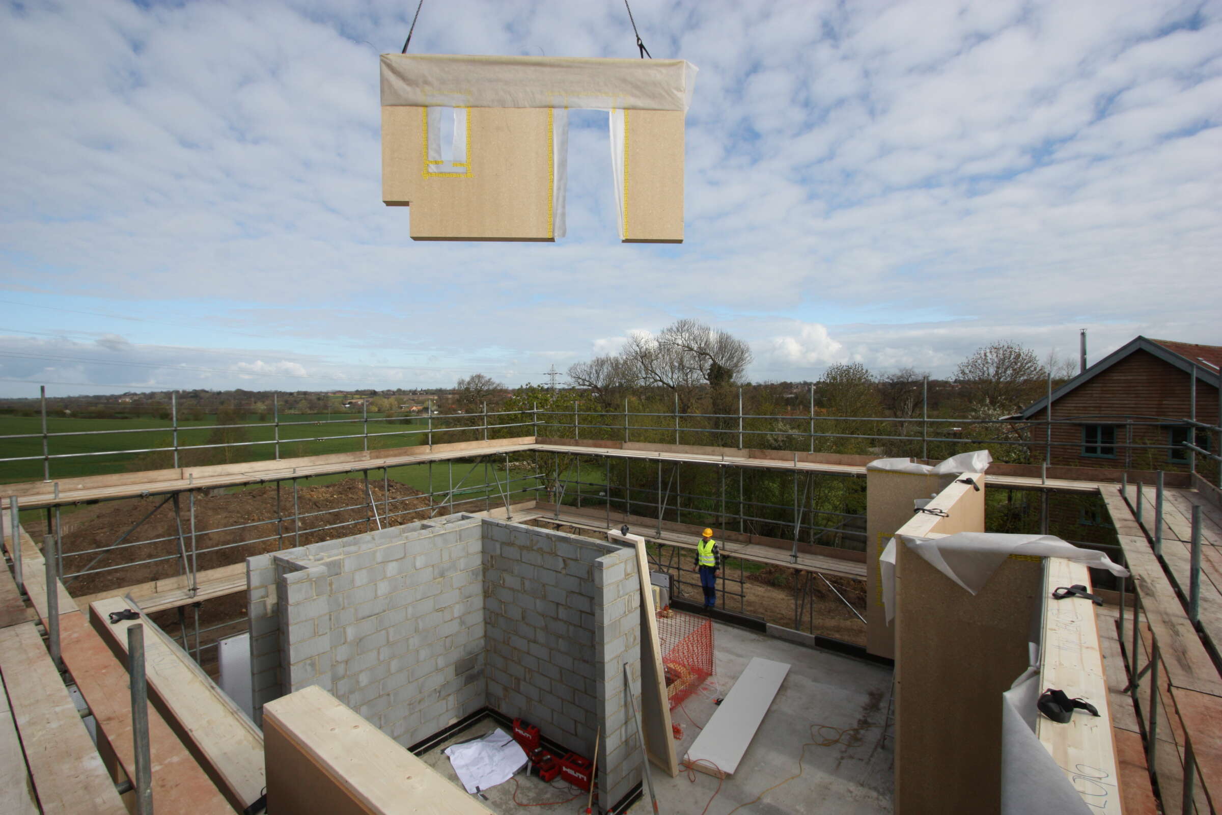 construction timber frame. Palgrave award winning eco home. Threshold Architects Passivhaus Tim Offer South Devon South Hams