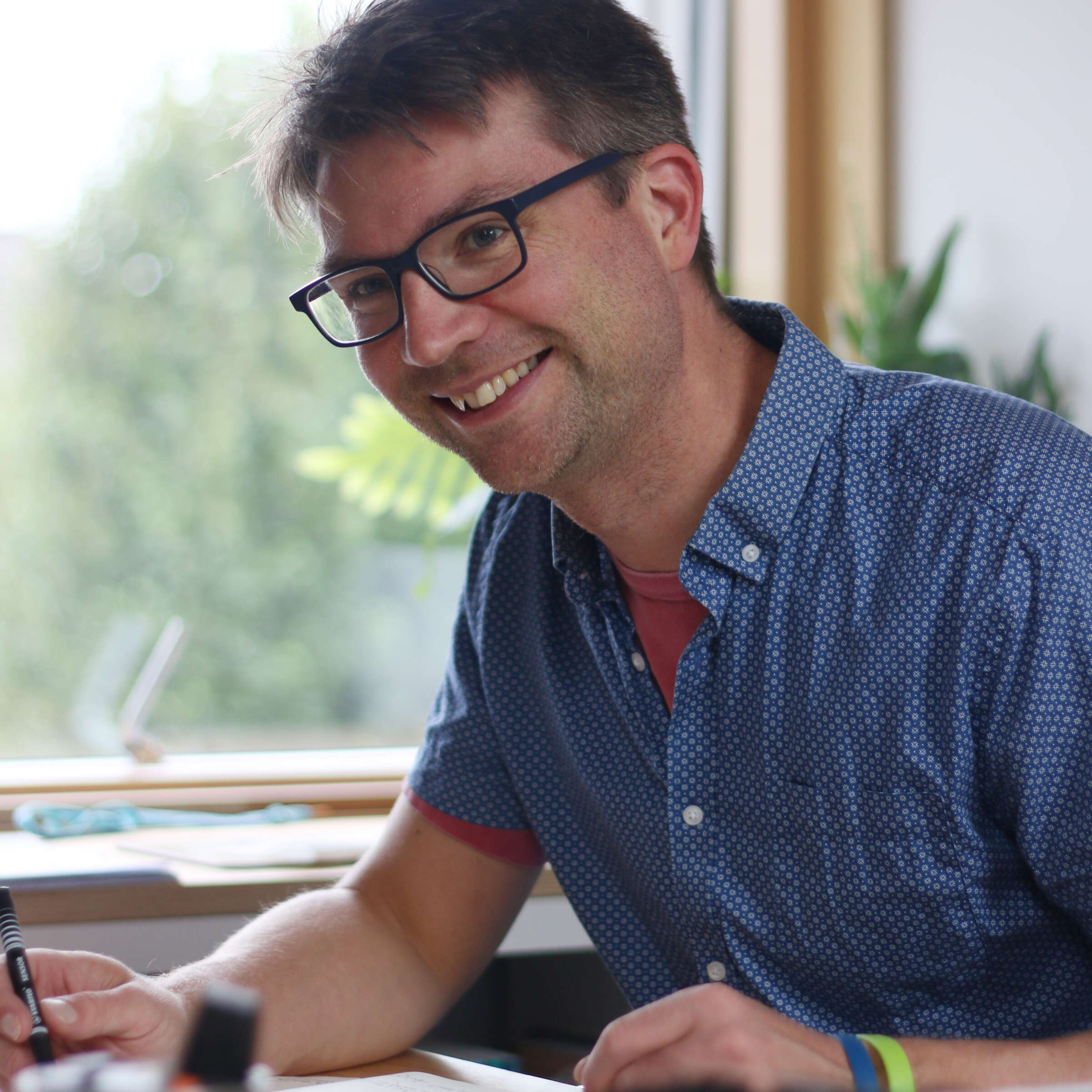 Tim in the studio. Threshold Architects Passivhaus Tim Offer South Devon South Hams